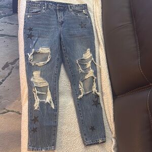 Distressed Star-Patterned Blue Jeans